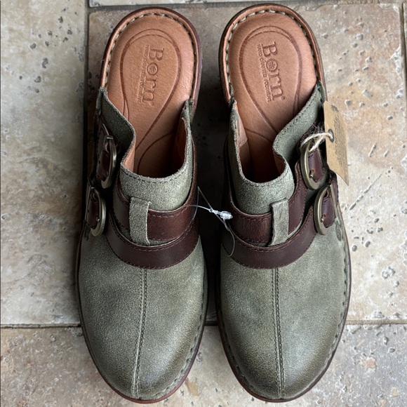 NEW Born Olive and Chocolate Suede Leather Clogs 9 - Picture 4 of 11